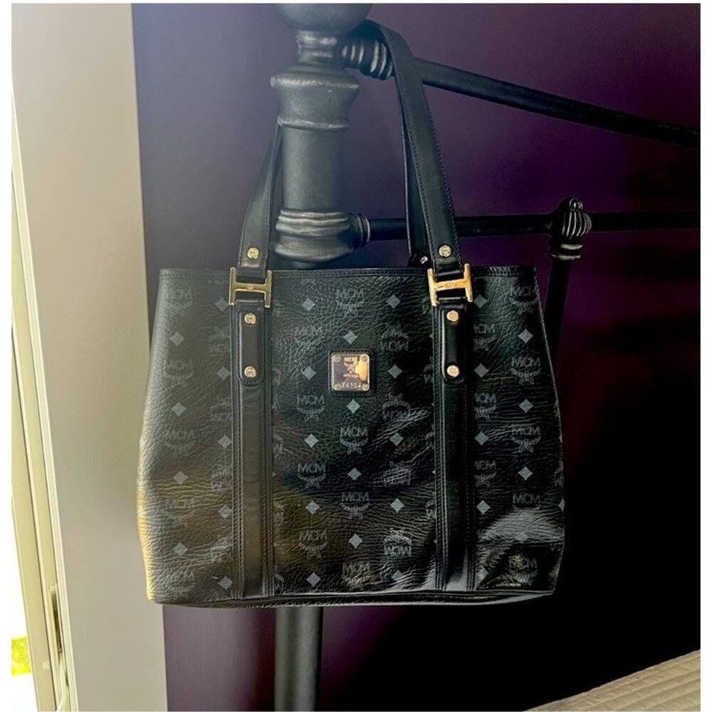 MCM black leather tote bag purse